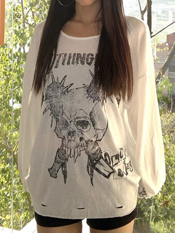 Graphic Print Oversized Long Sleeves Tee