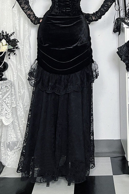 Velvet Lace Gothic Midi Skirt