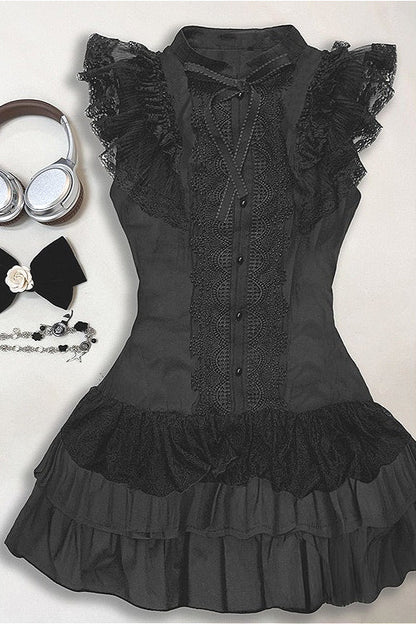 Dark Gothic Lace Patchwork Sleeveless Mini Dress