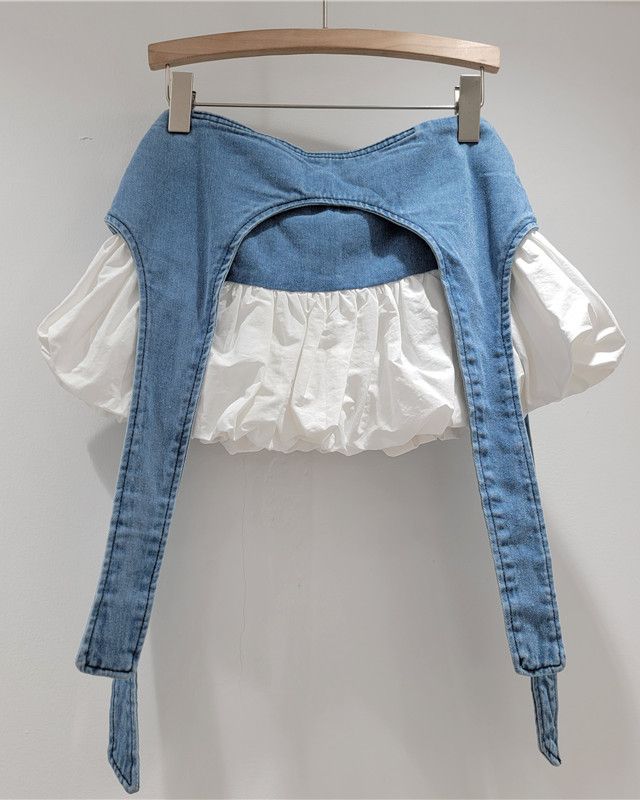 Fake Two-Piece Denim Patchwork A-Line Skirt