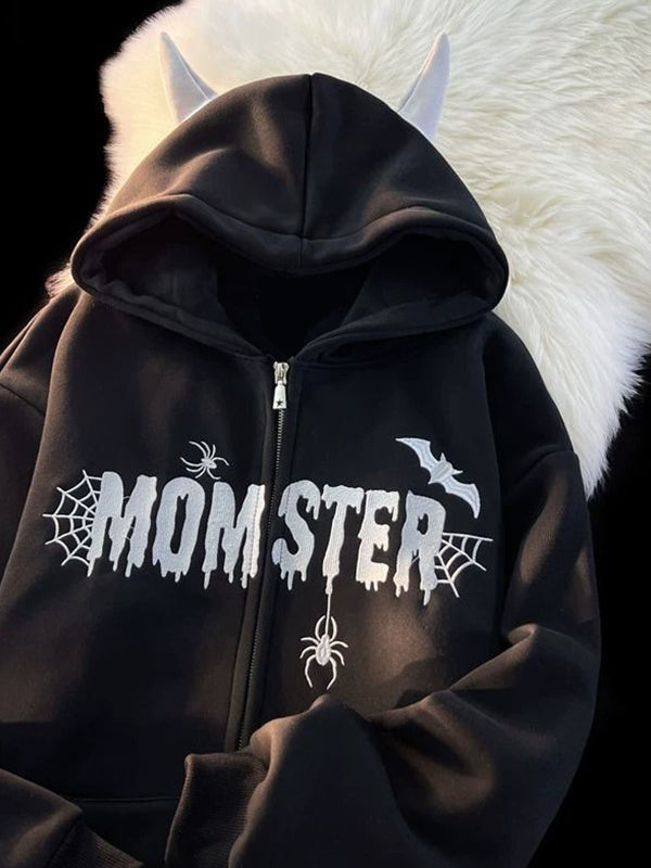 Street Spider Embroidered Devil Styling Oversized Hoodie