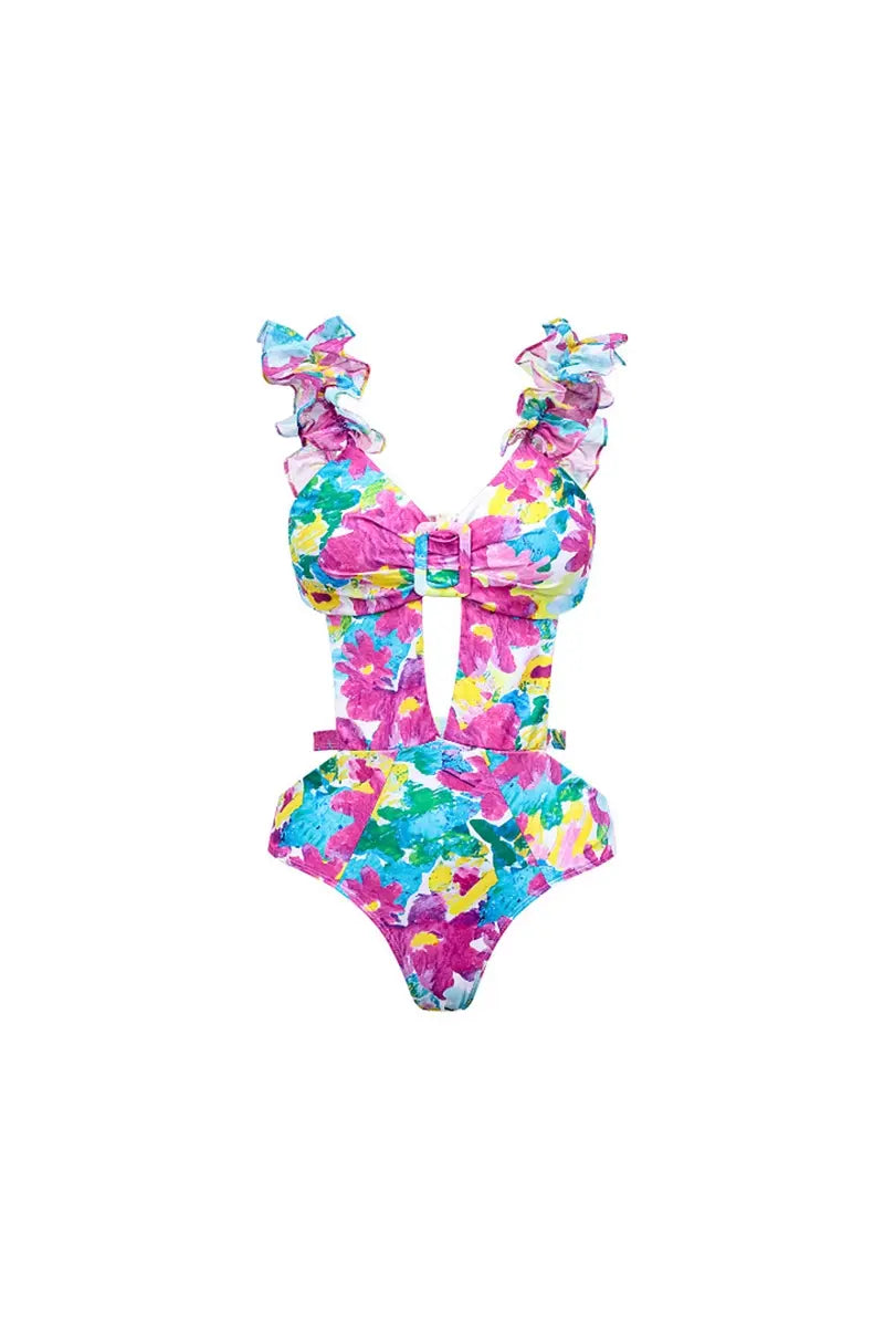 Conjunto de traje de baño de una pieza con recortes y cubierta