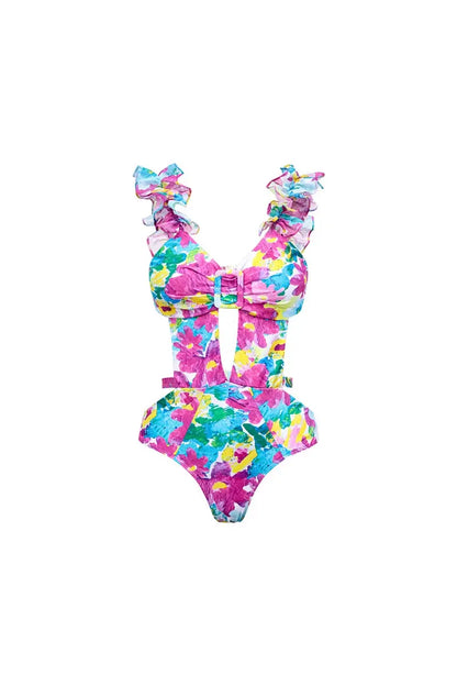 Conjunto de traje de baño de una pieza con recortes y cubierta