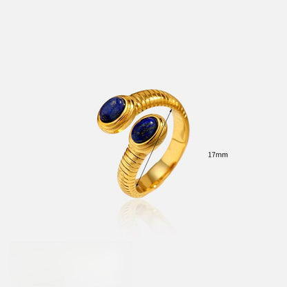 Vintage Gold Plated Lapis Lazuli Stainless Steel Ring