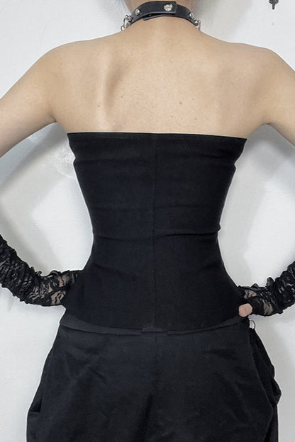 Leather Buckle Boned Strapless Corset