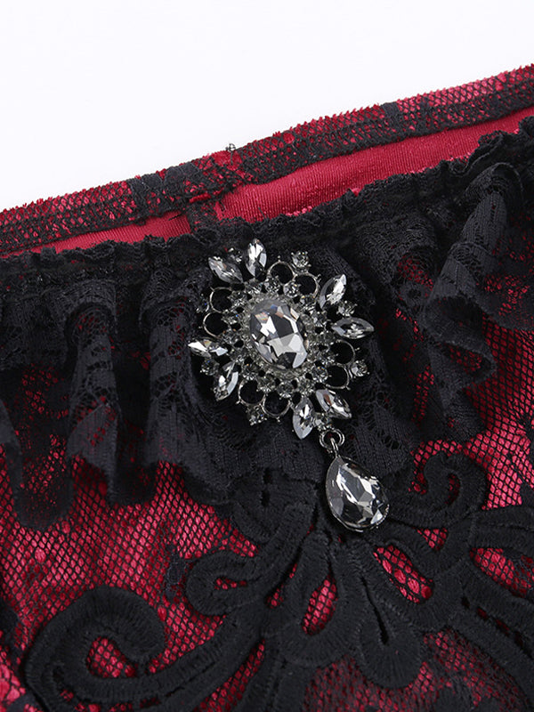 Vintage Lace Velvet Splice Irregular Hem Corset Top