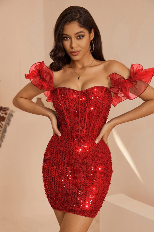 Elegant Sequin Evening Mini Party Dress