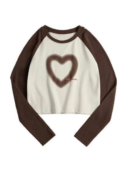 Blurred Heart Print Raglan Long Sleeve Tee