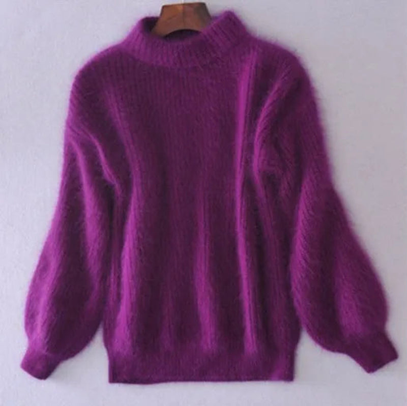 Jersey holgado de cachemira lisa de cuello alto para mujer | Ideal para otoño/invierno