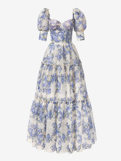 Party Dress Floral Off The Shoulder Tiered A-Line Elegant Prom Maxi Folklore Dresses
