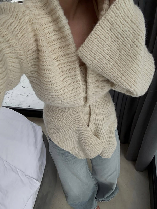 Solid-Color Button Cardigan