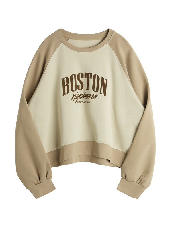 Letter Print Color Block Splice Raglan Oversized Hoodie