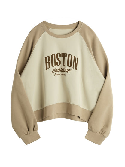 Letter Print Color Block Splice Raglan Oversized Hoodie