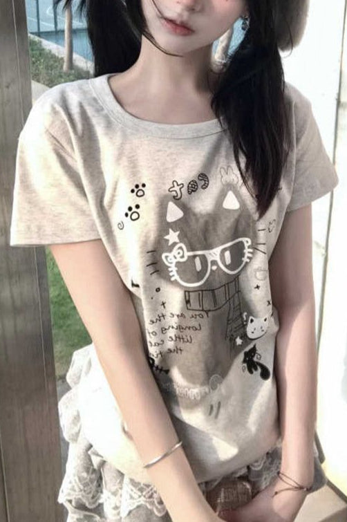 Subculture Cat Graphic Fitted T-shirt