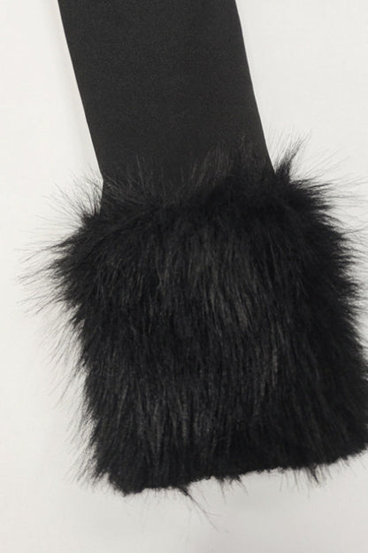 Faux Fur Collar Off Shoulder Bodycon Dress