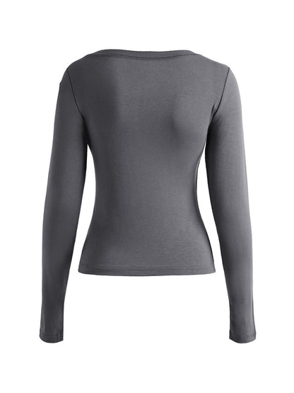Number Letter Print Breasted Slim Long Sleeve Tee