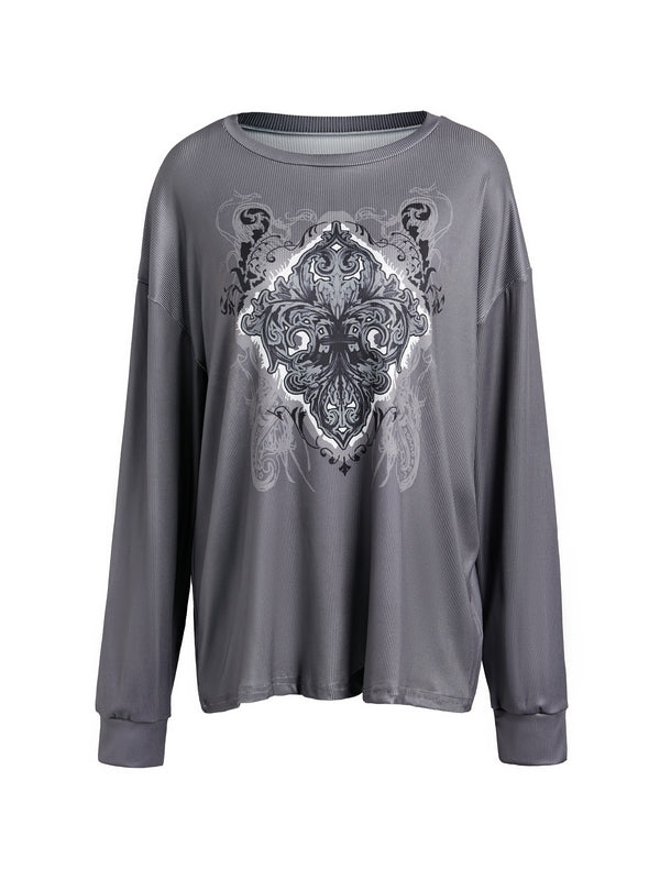 Vintage Print Oversized Long Sleeve Tee