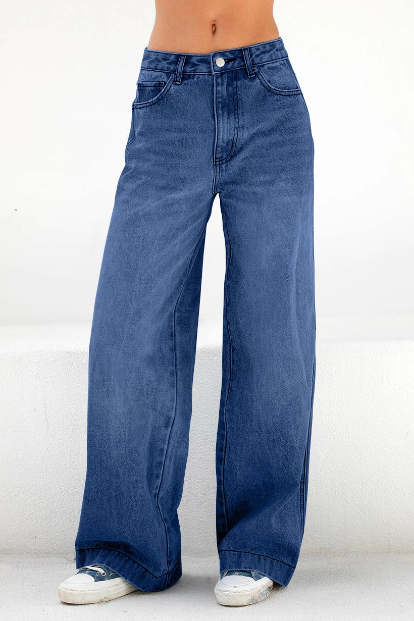 Casual High Waist Washed Straight Jeans