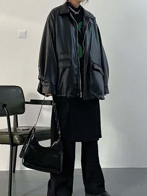 Oversized Black Faux Leather Jacket