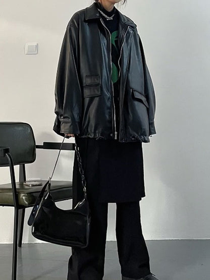 Oversized Black Faux Leather Jacket