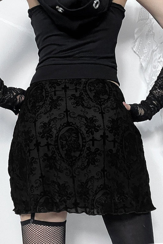 Gothic Velvet Two-Layer Midi Skirt