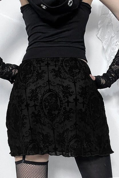 Gothic Velvet Two-Layer Midi Skirt