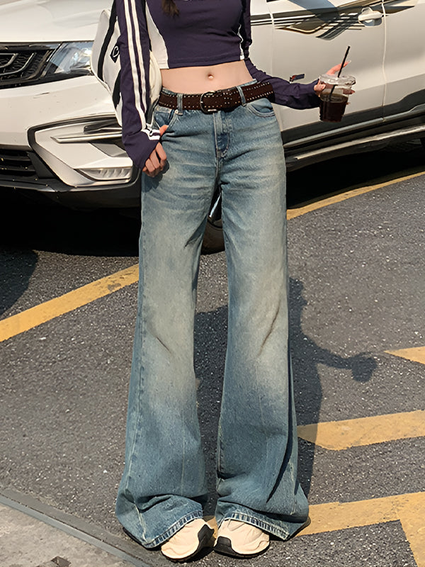Retro Water Mark Design Flare Jeans