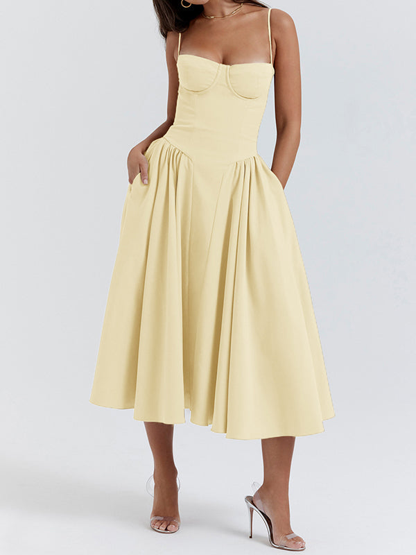 Vintage Solid Cami Midi Dress