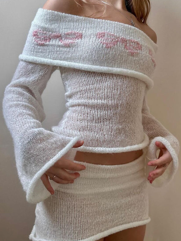 Bell Sleeve One Shoulder Floral Long Sleeve Knits