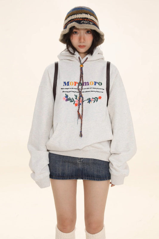 Letter Embroidered Cozy Pullover Hoodie