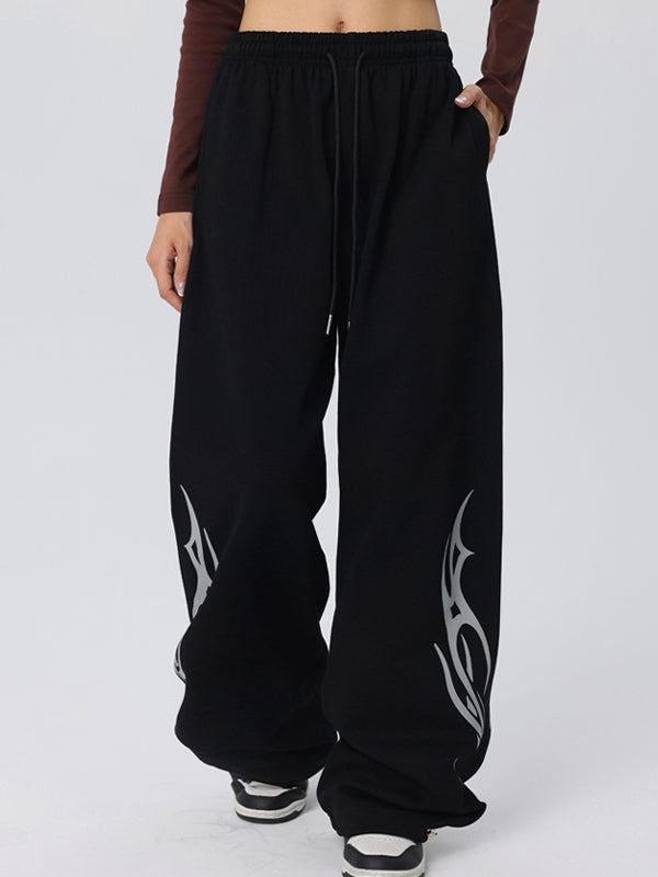Vintage Wings Print Loose Sweatpants