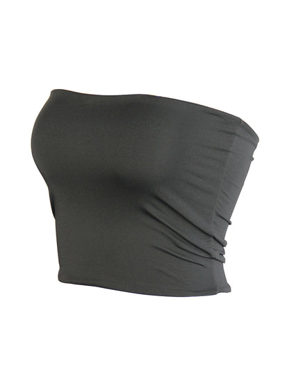 Plain Short Style Navel Exposed Bandeau Top