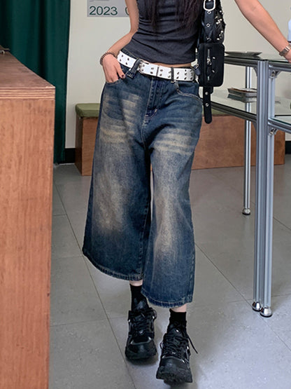 Vintage Distressed Wide Leg Denim Shorts