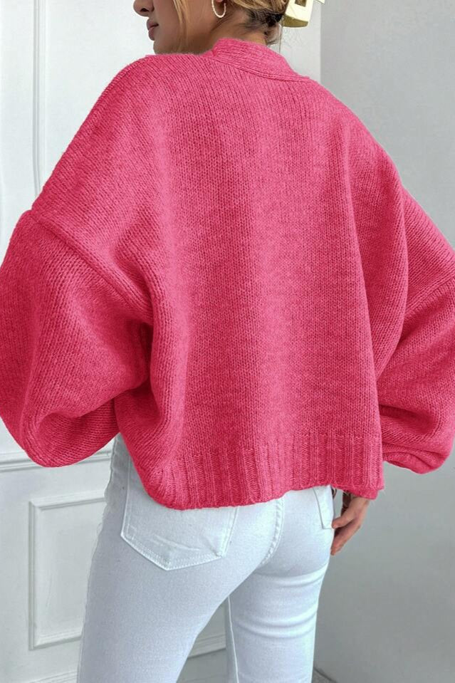 Marled V Neck Bell Sleeve Cardigan
