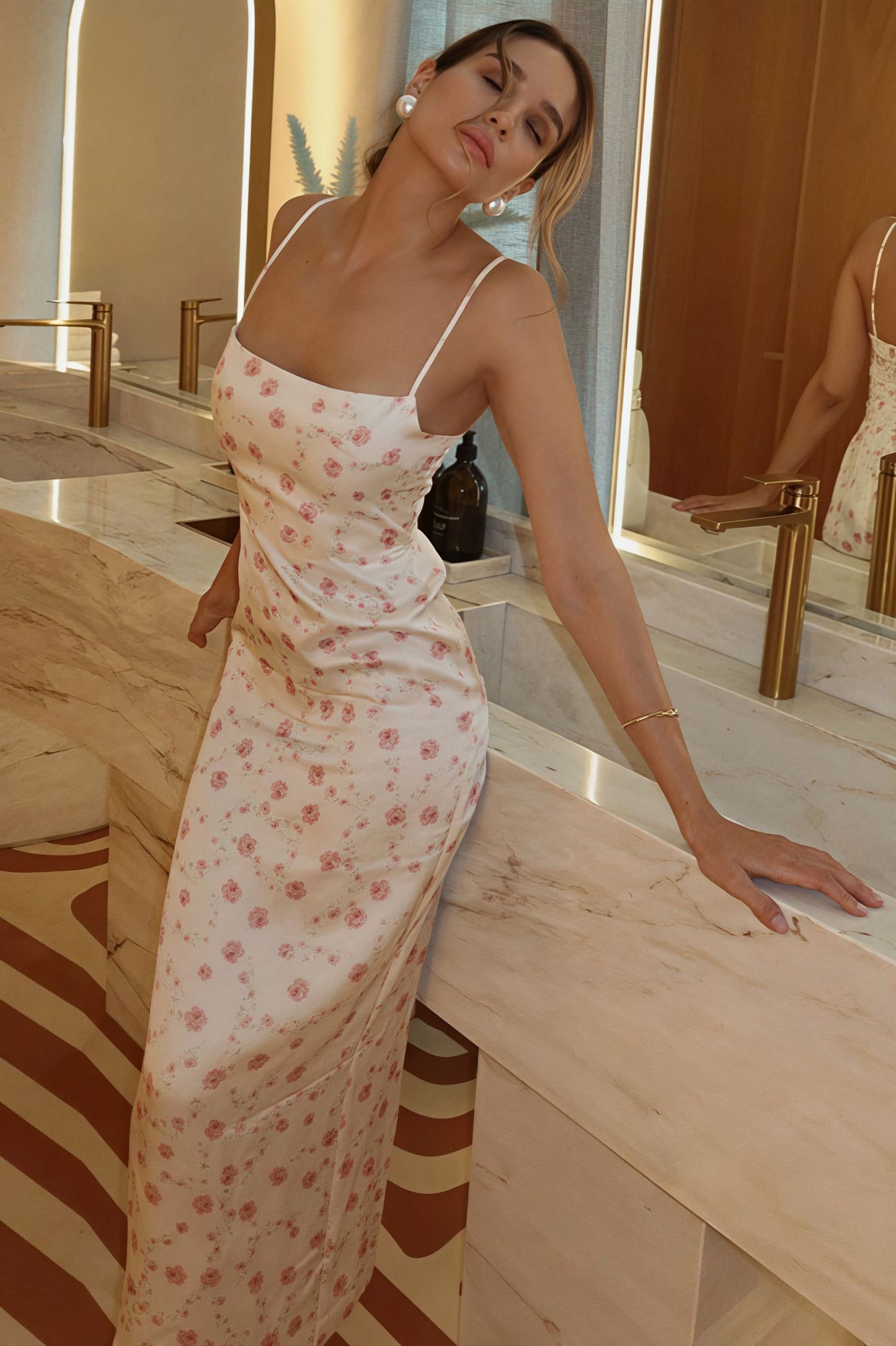 Floral Off Shoulder Cami Bodycon Chic Maxi Dress