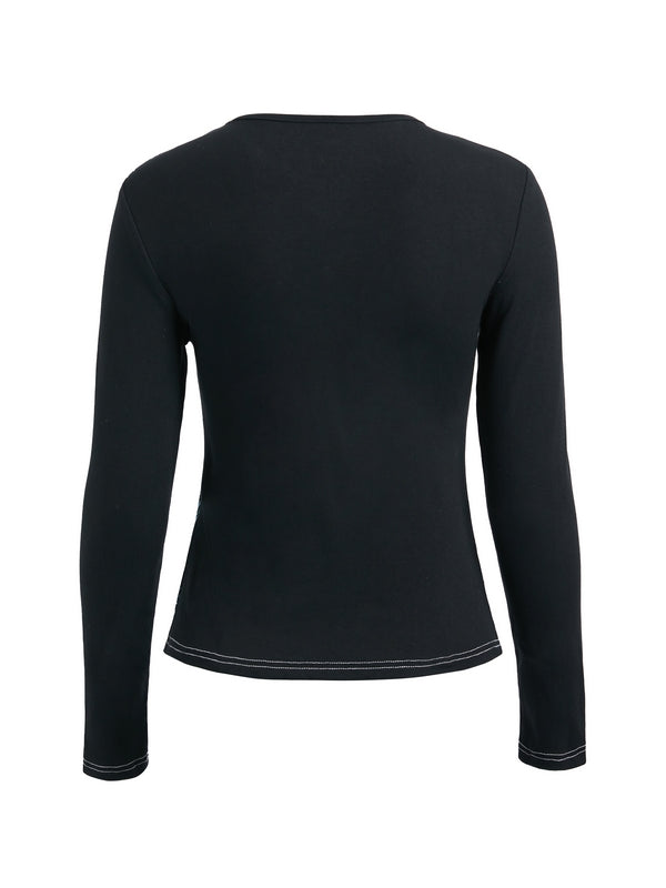 Gothic Print V Neck Long Sleeve Tee