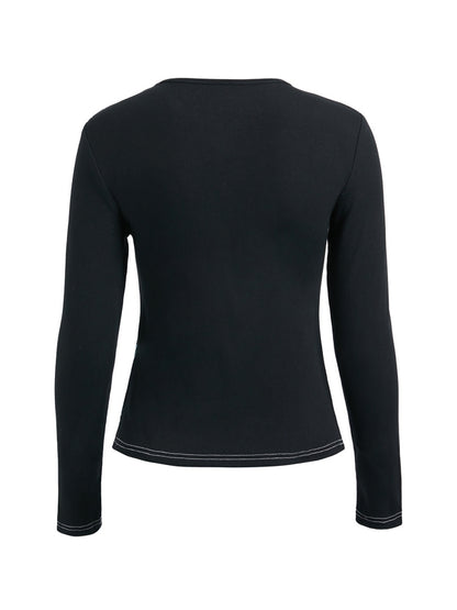 Gothic Print V Neck Long Sleeve Tee