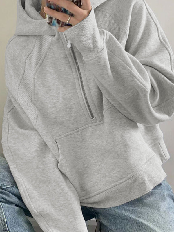 Solid Half Zip Oversized Hoodie