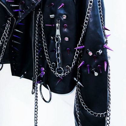 Long sleeve metal chain turnover collar zip-up o ring top  | Festival Outfits Women