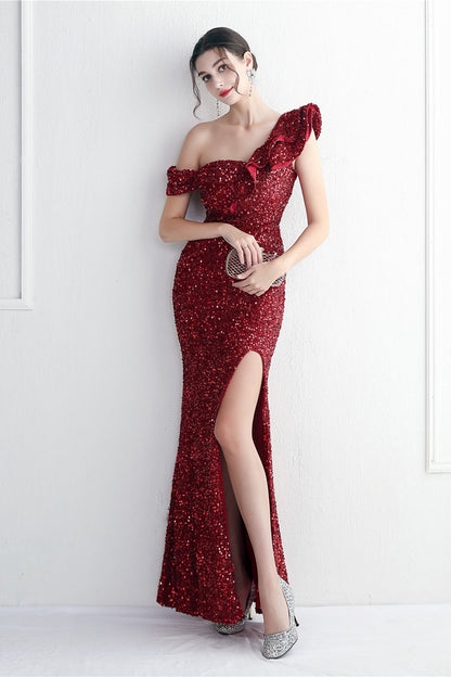 Embellished One Shoulder Mermaid Formal Dress