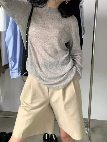 Plain Crewneck Casual Thin Long Sleeve Knits