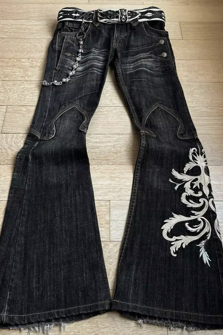 Retro Y2K Boho Tribal Embroidered Denim Pants