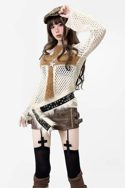 Goth Punk Fuzzy Cross Knit Top