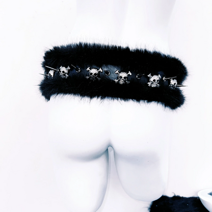 Skull applique fluffy rivet belt  | Festival Outfits Women