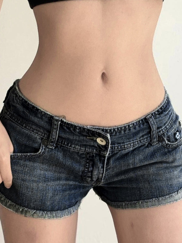 Vintage Design Flap Denim Shorts