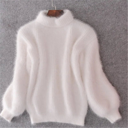 Jersey holgado de cachemira lisa de cuello alto para mujer | Ideal para otoño/invierno
