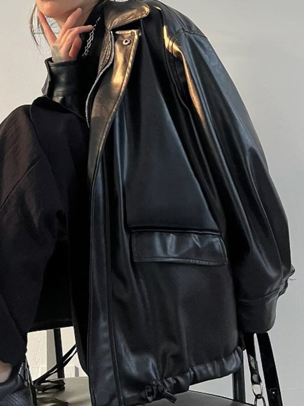 Oversized Black Faux Leather Jacket