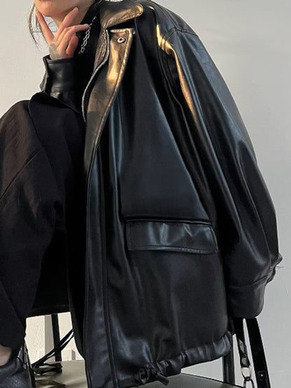 Oversized Black Faux Leather Jacket
