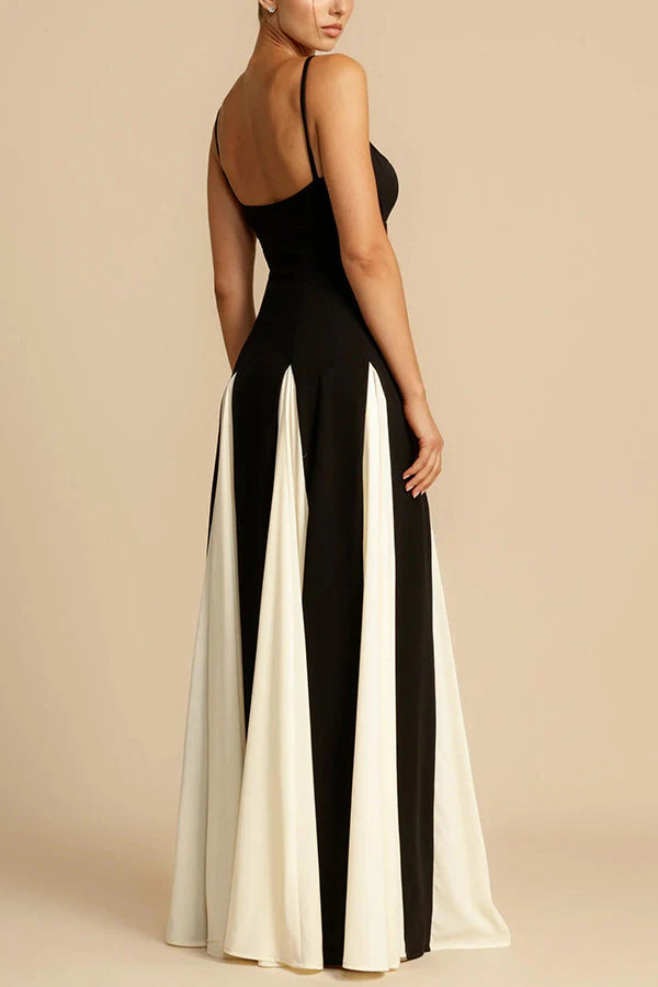 Eternal elegant stitching black and white tulle wavy dress