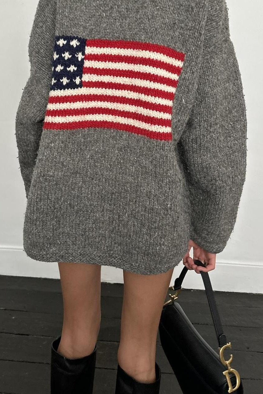 Chic Flag Graphic Knit Zippered Hoodie